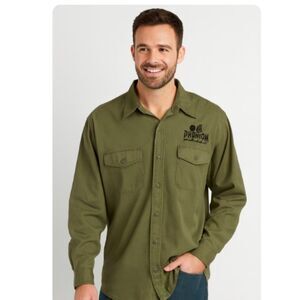 Levi Strauss & CO Phantom Racing Shirt Green Embroidered Khaki Long Sleeve L